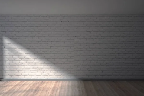 空白の白いレンガの壁 木の床 日光と空のモダンなインテリア レンダリングを模擬 — ストック写真