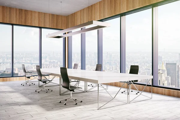 Moderna Sala Reuniões Interior Com Vista Panorâmica Cidade Estilo Conceito — Fotografia de Stock