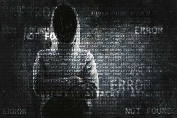 Hacker on abstract error background. Hacking and thief concept. Double exposure