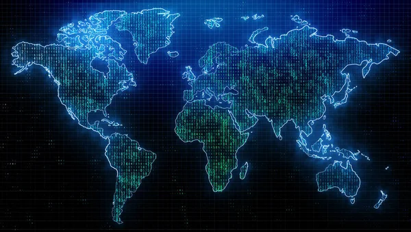 Binární Kód Pozadí Mapy Globální Cestování Výpočetní Koncepce Vykreslování — Stock fotografie