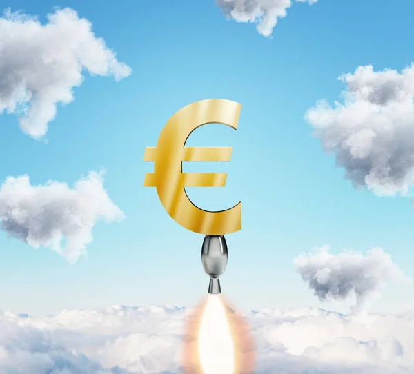 Resumen Lanzamiento Oro Euro Fondo Del Cielo Concepto Crecimiento Financiero —  Fotos de Stock