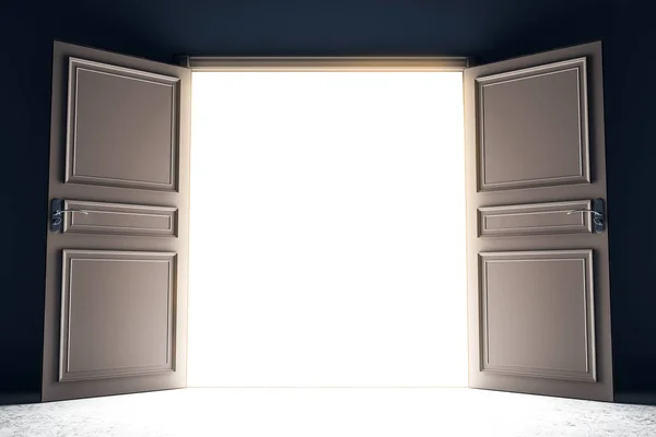 Wide open bright opportunity door. Success and dream concept. 3D Rendering