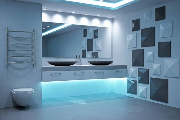 Betão Iluminado Interior Casa Banho Futurista Estilo Conceito Design Renderização — Fotografia de Stock
