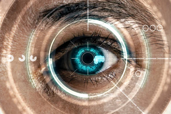 Astratto Sfondo Digitale Dell Interfaccia Occhio Blu Concetto Biometria Scansione — Foto Stock