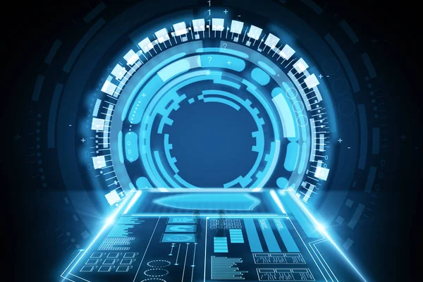 Abstrato Brilhante Interior Túnel Espacial Azul Renderização — Fotografia de Stock