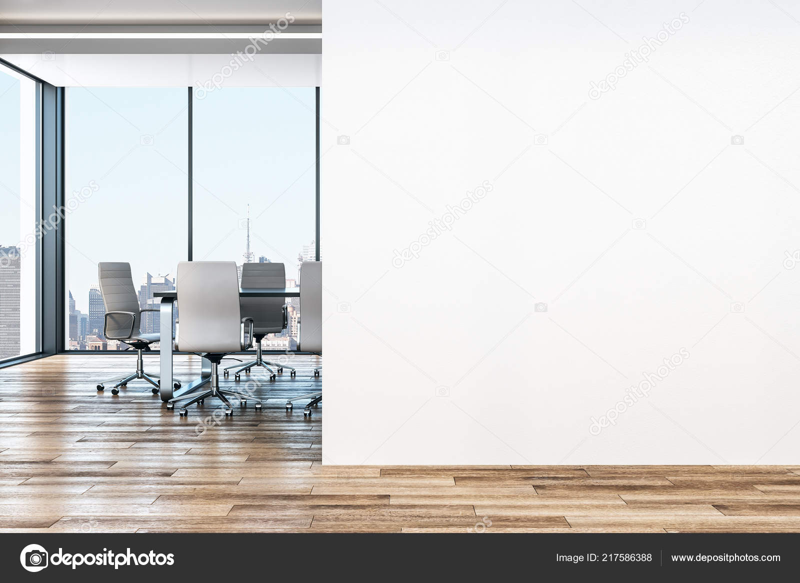Modern Office Interior Copy Space Wall City View Furniture