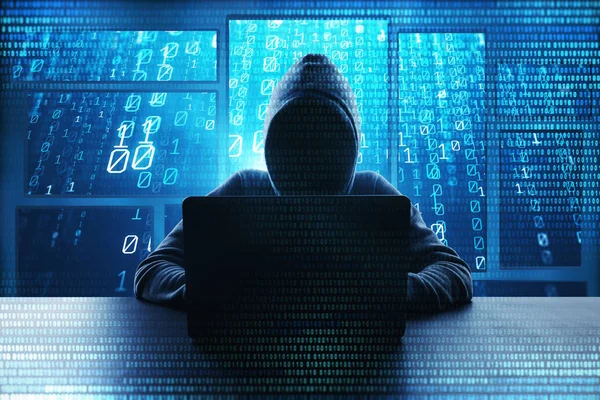 Hacking Malware Concetto Hacker Utilizzando Laptop Astratto Con Interfaccia Digitale — Foto Stock