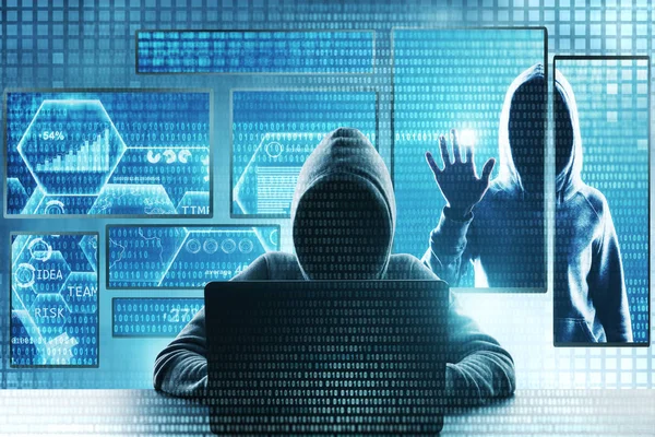 Hacking Malware Concetto Hacker Utilizzando Laptop Astratto Con Interfaccia Digitale — Foto Stock