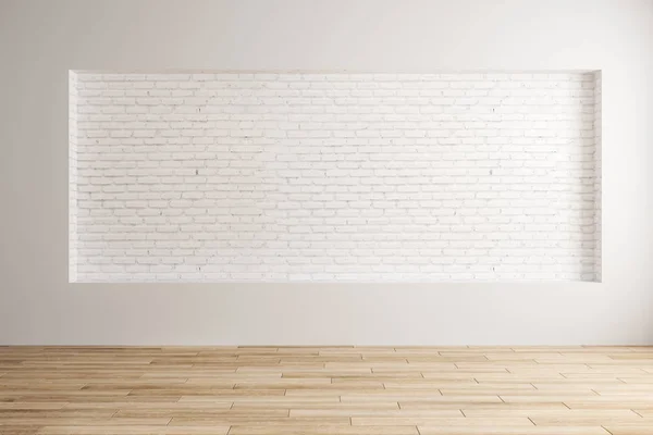 Contemporary Interior Design Empty Brick Wall Wooden Floor Mock Rendering — Stock Photo, Image