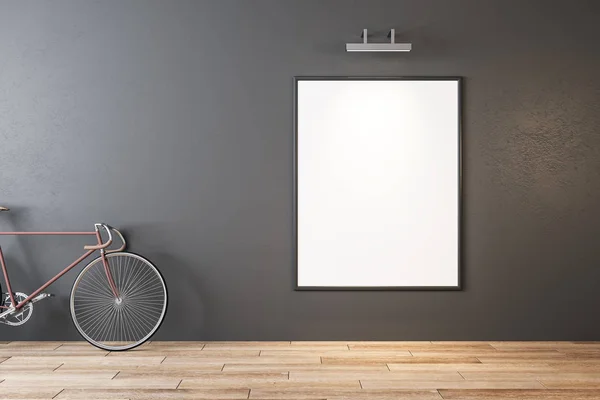 现代内饰 带自行车和墙上的空白广告牌 时髦的设计理念 — 图库照片