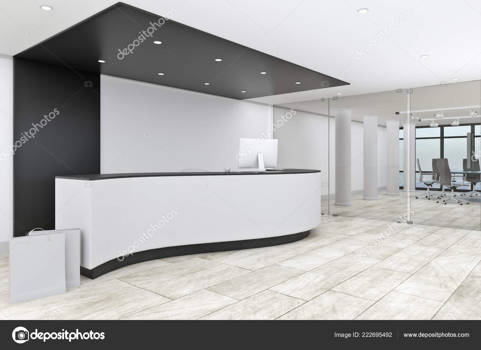 Modern Office Lobby Interior Reception Desk Entrance Concept Rendering  Stock Photo by ©peshkov 222695492