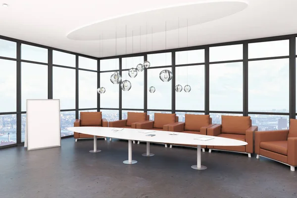 White Conference Room Interior City View Furniture Rendering — Stock Photo, Image