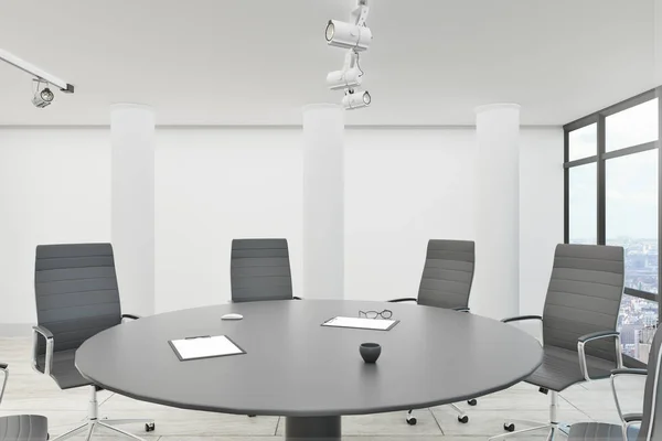 White Boarding Room Interior City View Furniture Rendering — Stock Photo, Image