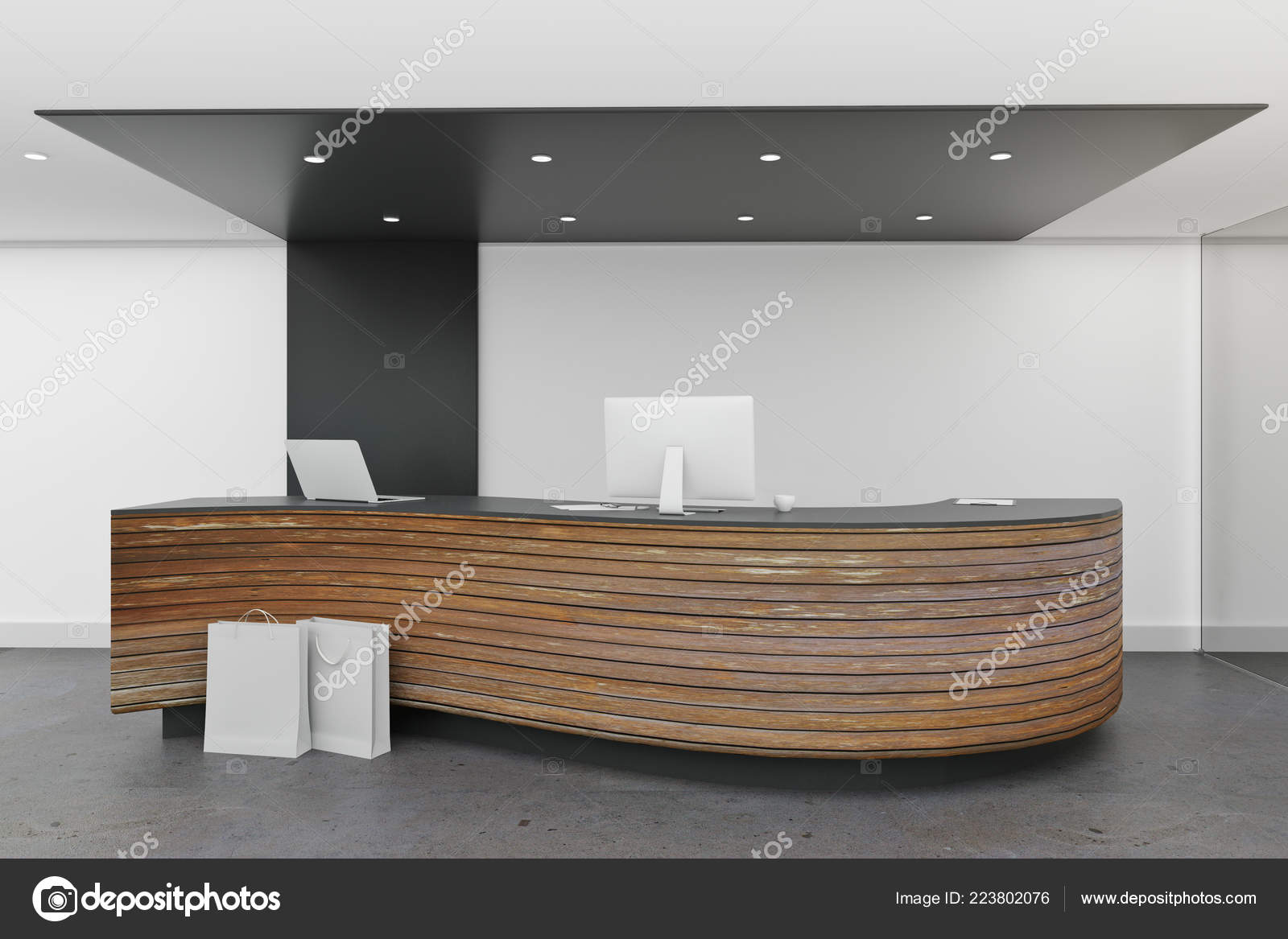Concrete Lobby Interior Reception Desk Office Waiting Area Concept