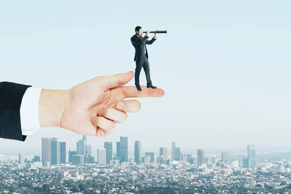 Research Search Concept Side View Young Businessman Using Telescope White — Stock Photo, Image