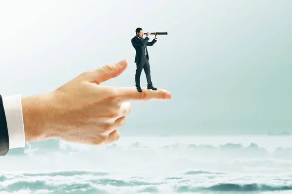 Investigación Concepto Mañana Vista Lateral Joven Hombre Negocios Usando Telescopio — Foto de Stock