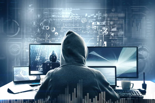 Koncepcja Computing Kradzieży Haker Biznesu Cyfrowego Interfejsu Pomocą Komputera — Zdjęcie stockowe