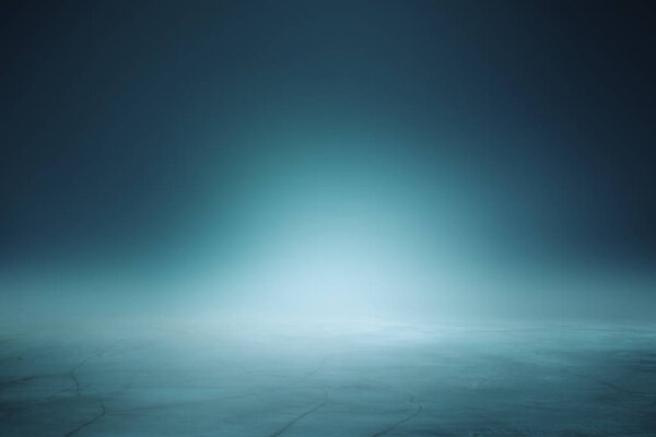 Empty illuminated blue background. Spotlight concept 