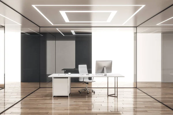 Moderno Interior Oficina Con Paredes Vidrio Lugar Trabajo Renderizado — Foto de Stock