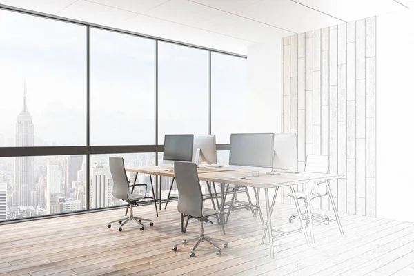 Moderne Büro Interieur Skizze Mit Stadtpanorama Und Tageslicht Entwurf Und — Stockfoto