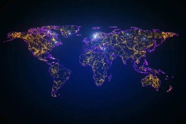 Creative glowing digital map backdrop. Worldwide communication concept. 3D Rendering