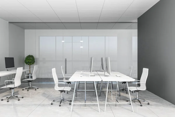 Contemporary Coworking Concrete Office Interior Rendering — Stock Photo, Image