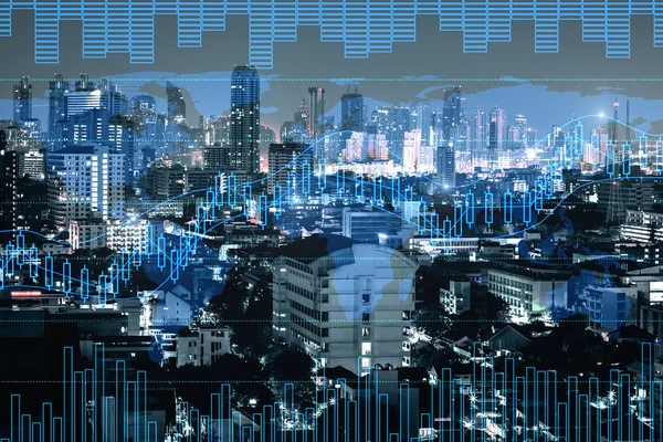 Gece Şehir Arka Plan Dijital Forex Grafik Ile Ticaret Finans — Stok fotoğraf
