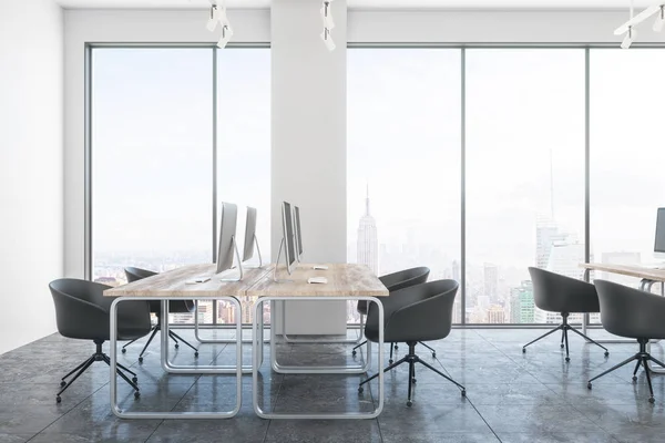 Interior Contemporáneo Oficina Coworking Con Muebles Vistas Ciudad Nueva York — Foto de Stock