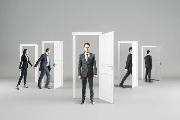 Opportunity Teamwork Future Concept Businesspeople Abstract Interior Doors — Stock Photo, Image