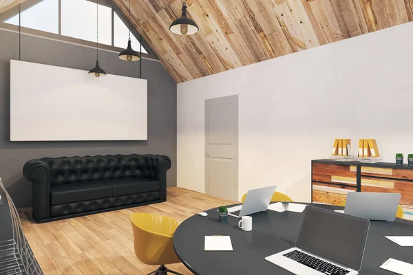 Moderne Conferentie Kamer Interieur Met Lege Banner Mock Rendering — Stockfoto