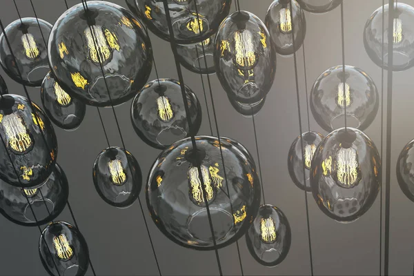 Creative decorative lamps wallpaper. Idea, innovation and design concept. 3D Rendering