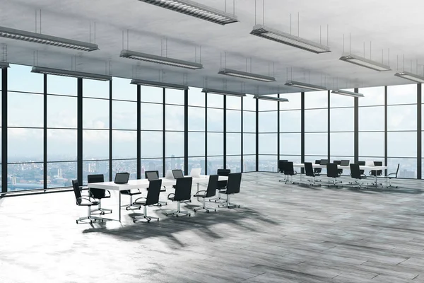 Moderní Konferenční Místnost Niterior Panoramatickým Výhledem Moře Slunce Vykreslování — Stock fotografie