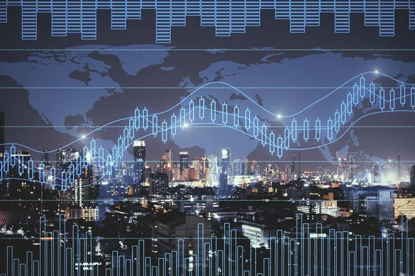 Nacht Stadt Hintergrund Mit Digitalen Forex Diagramm Handels Und Investitionskonzept — Stockfoto