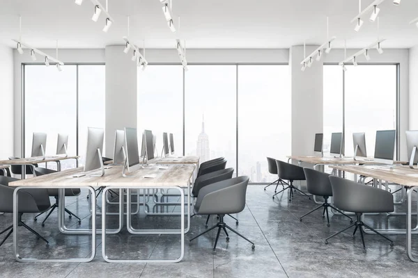 Modern Mobilya New York Şehir Manzaralı Ofis Coworking Render — Stok fotoğraf