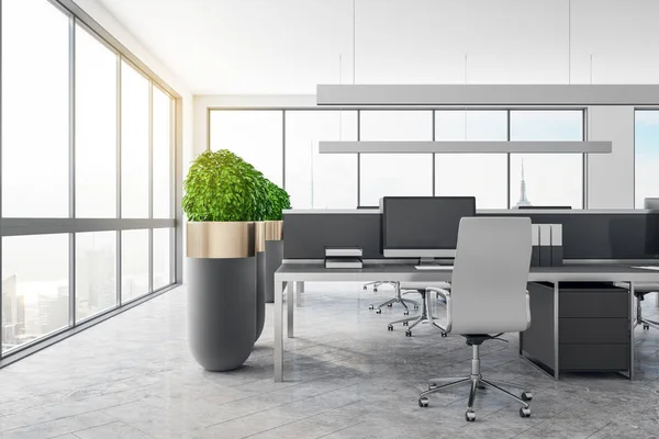 Interno Cemento Coworking Office Con Vista Panoramica Sulla Città Luce — Foto Stock