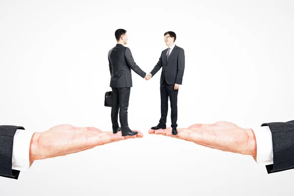 Businessmen Palms Shaking Hands White Background Teamwork Success Concept — Stock Photo, Image
