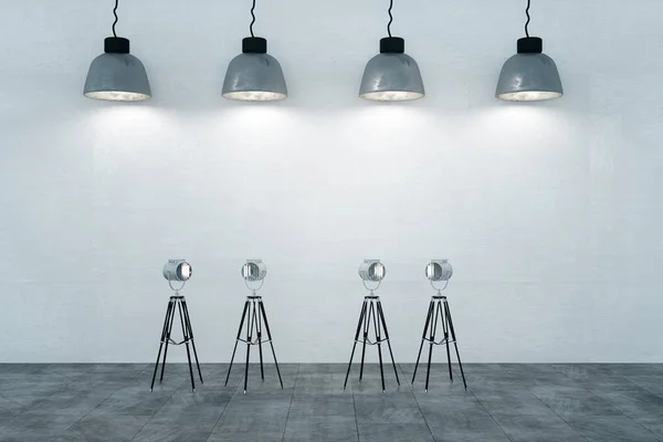 Čisté Betonové Interiér Profesionální Osvětlovací Zařízení Studio Concept Vykreslování — Stock fotografie