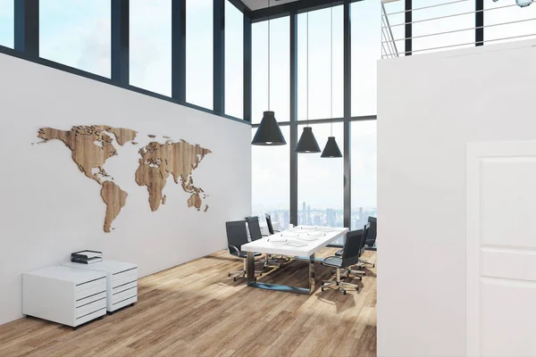 Office Interieur Van Witte Twee Verdiepingen Met Panoramisch Venster Weergave — Stockfoto