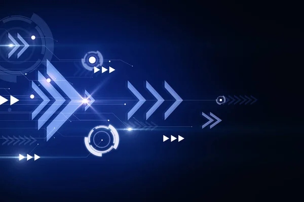 Blue digital background with arrows. Play and media concept. 3D Rendering