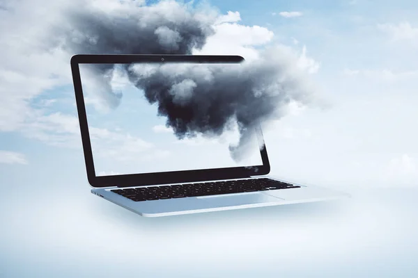 Laptop Astratto Con Nuvola Sullo Schermo Sullo Sfondo Cielo Cloud — Foto Stock