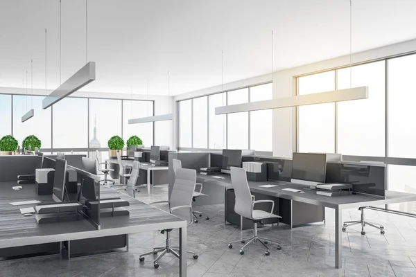 Wunderschönes Coworking Office Interieur Mit Panoramablick Auf Die Stadt Tageslicht — Stockfoto