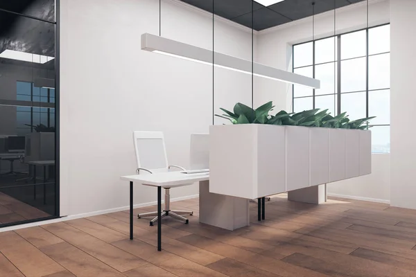 Interno Ufficio Bianco Con Mobili Stile Design Concetto Luogo Lavoro — Foto Stock