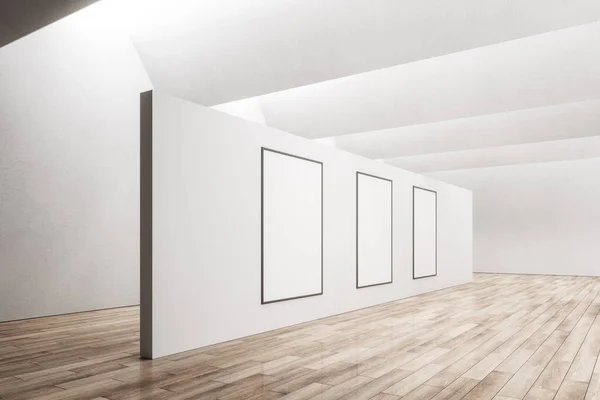 Interior Del Museo Moderno Con Pancarta Vacía Pared Maquillaje Renderizado — Foto de Stock