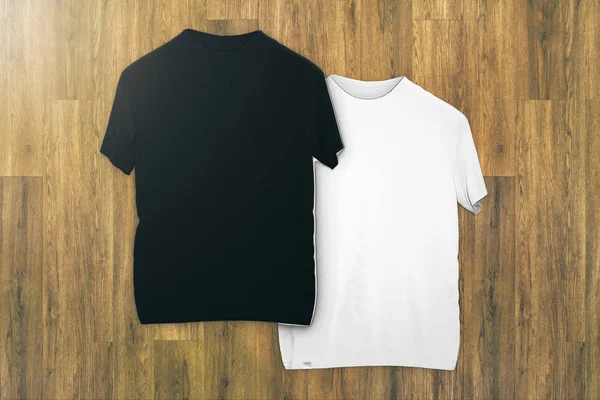 Camiseta Vacía Sobre Fondo Madera Diseño Concepto Logotipo Maquillaje Renderizado — Foto de Stock