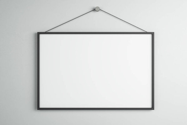 Empty white banner hanging on concrete background. Mock up, 3D Rendering