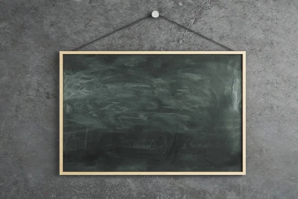 Empty Chalkboard Poster Hanging Concrete Background Mock Rendering — Stock Photo, Image