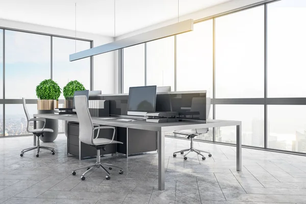 Moderne Naaiatelier Office Roomservice Interieur Met Panoramisch Stadszicht Daglicht Apparatuur — Stockfoto