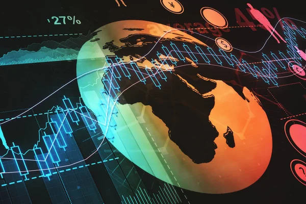 Creative background with forex chart and globe. Trade and global economy concept. 3D Rendering