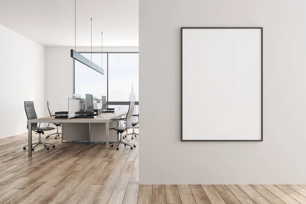 Modern Office Interior Empty Poster Wall New York City View — Stock Photo, Image