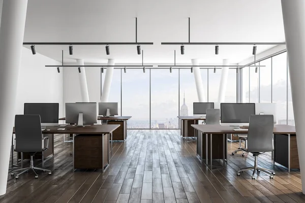 Modernes Coworking Bürointerieur Mit New Yorker Stadtblick Und Tageslicht Darstellung — Stockfoto